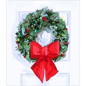 Made in USA Christmas Throw Front Door Wreath White Red Green 50x60" NEW - A6366